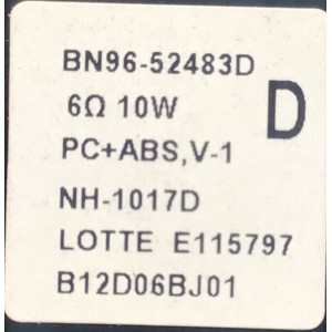 KIT DE BOCINAS (2PZS) PARA TV SAMSUNG / NUMERO DE PARTE BN96-52483D / E1115797 / B12D06BJ01 / 6Ω 10W / PC+ABS,V-1 / NH-1017D / PANEL CY-QB070HGSV1H / MODELO UN75AU8000BXZA / QN70Q60BDFXZA UA03  / UN75AU8000BXZA